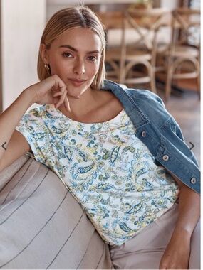 J. Jill Blue and Green Paisley Short Sleeve Tee